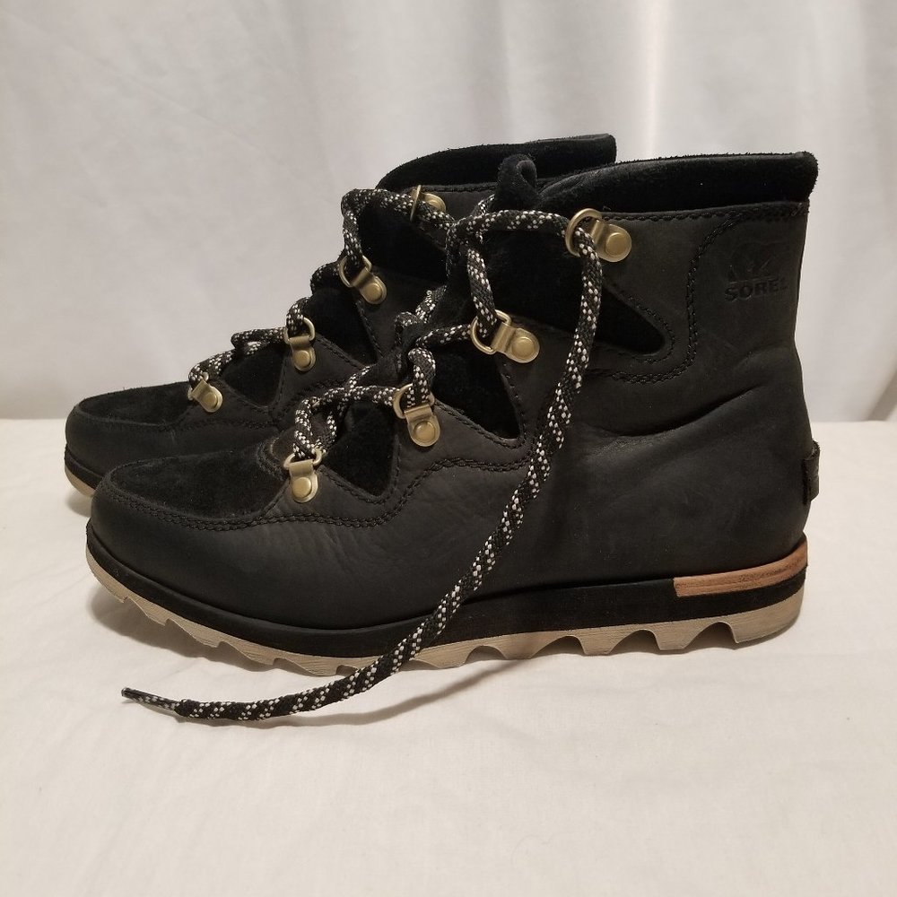 Sorel Black Ankle Boots with Tan Sole
